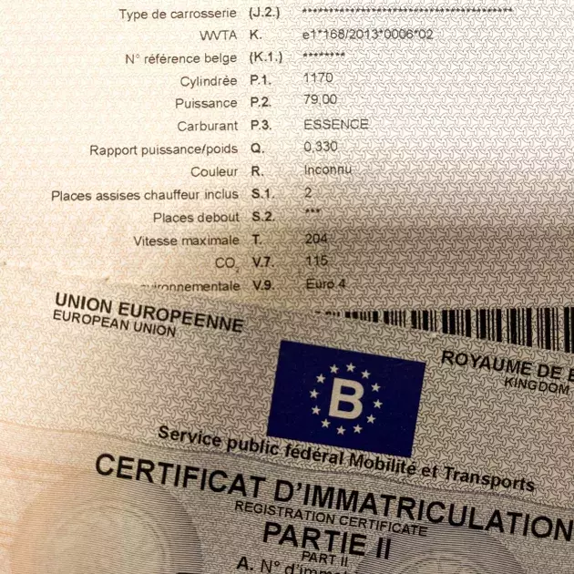 euro standard registration certificate